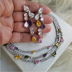 Swarovski Elements Multicolor Teardrop Gem Contemporary Statement Earrings NEW